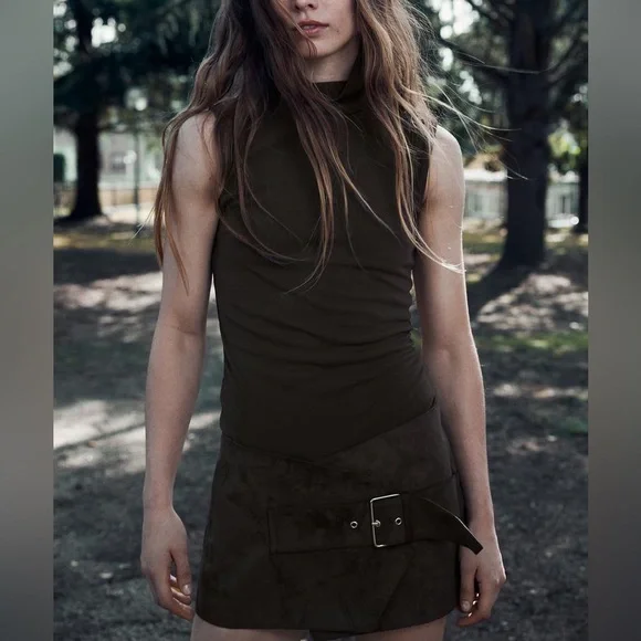 Zara Chocolate FAUX SUEDE PLAYSUIT DRESS NWT - Picture 3 of 8